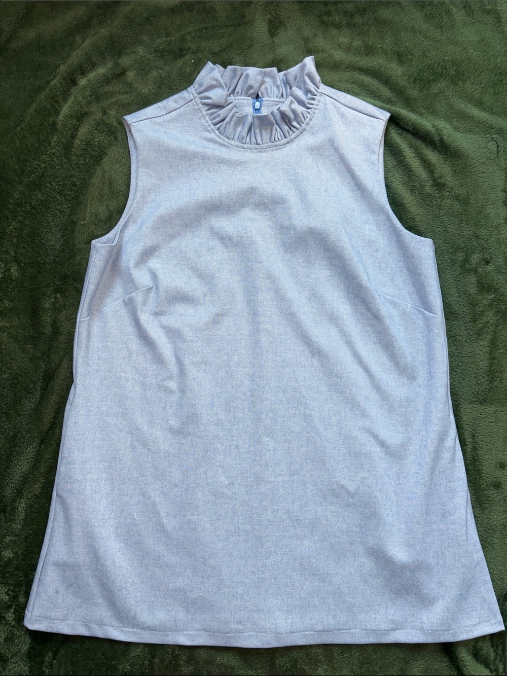Muted Light Blue Jude Connally Sleeveless Dress with Ruffle Neckline